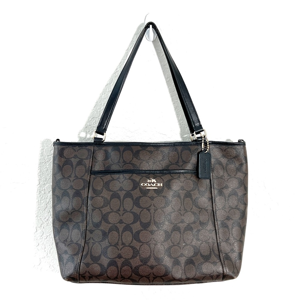 Coach Brown Signature Canvas Tote with Black Handles